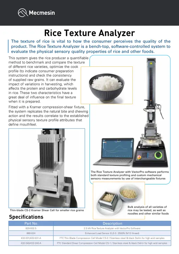Mecmesin Rice Texture Analyzer Brochure