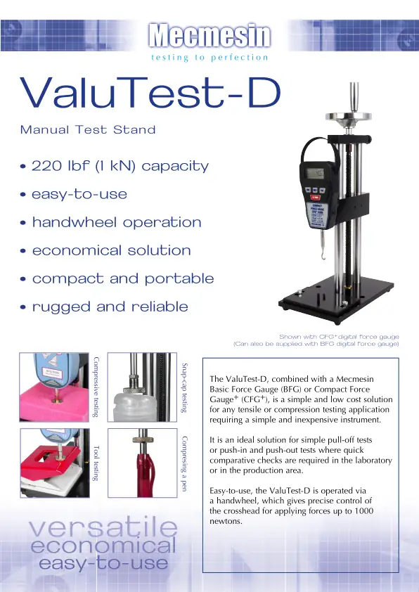 ValuTest-D Manual Test Stand